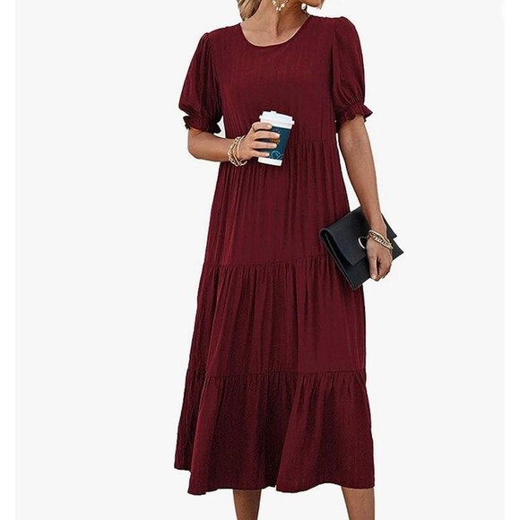 PRETTYGARDEN CHIC Summer Casual Boho Dress Size XL Wine Red New With Tag - Picture 3 of 9